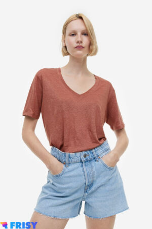 V-neck linen T-shirt